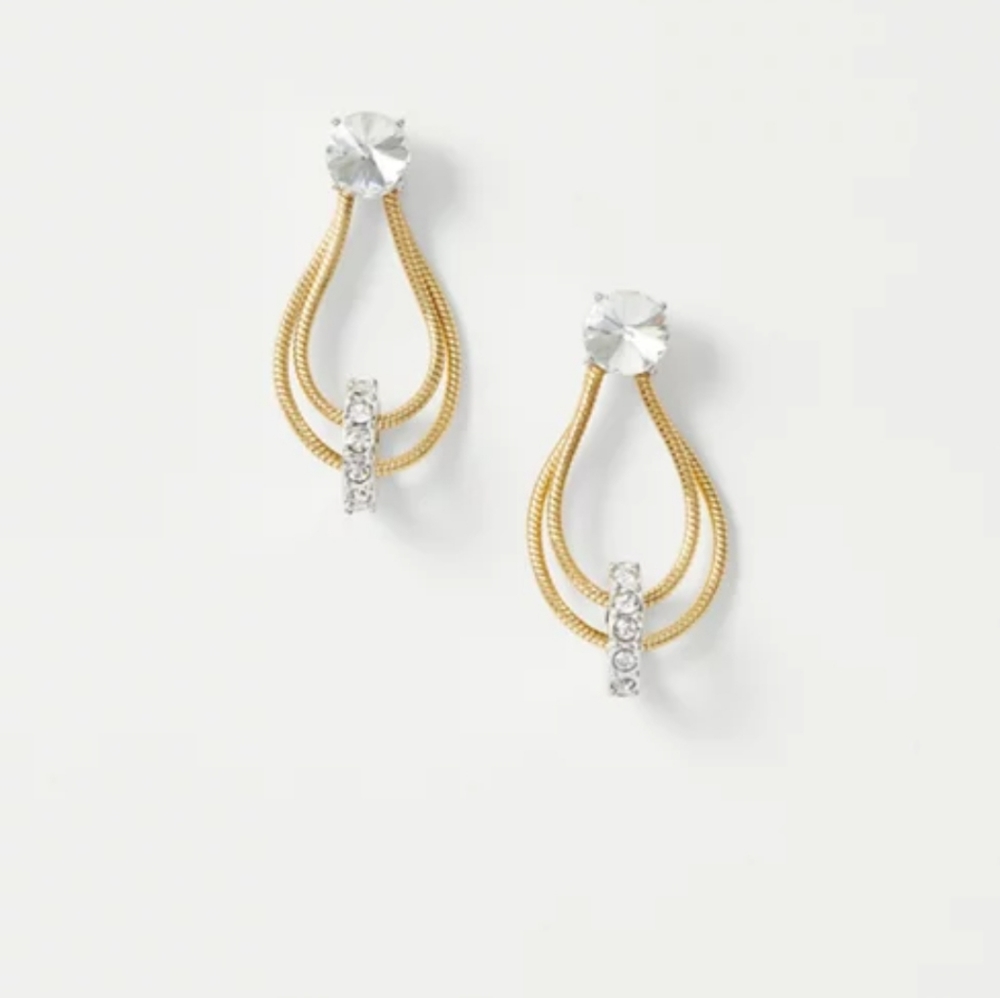 Ann Taylor Gold-Tone Loop Earrings with Clear Crystals